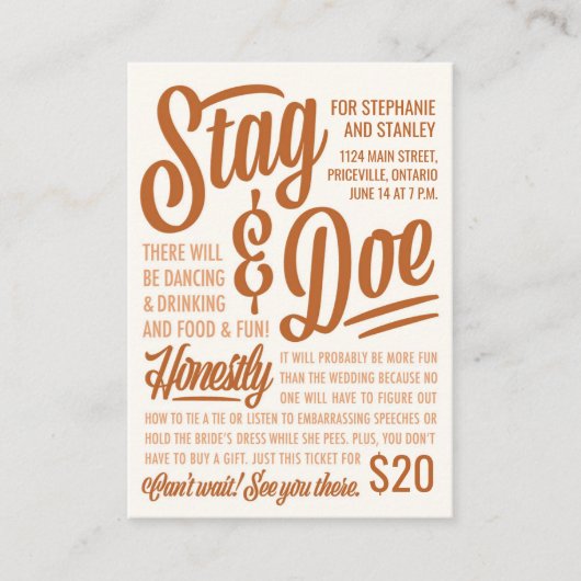 Ehrliches Stag & Doe Ticket (Vorderseite)
