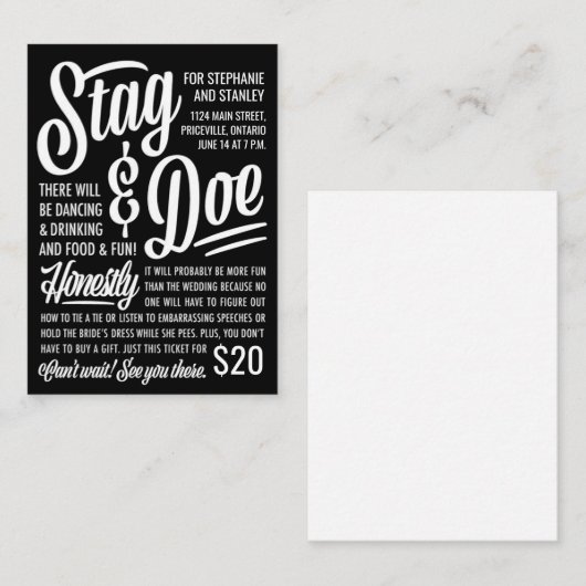 Ehrliches Stag & Doe Ticket (Vorne/Hinten)