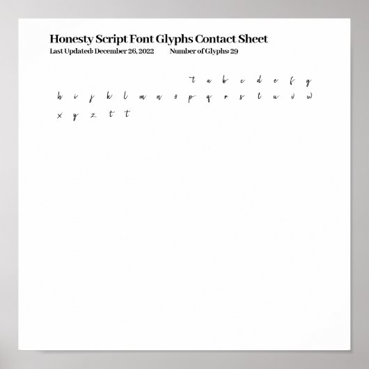 Ehrlichkeit Script-Schriftzeichen Kontaktblatt Poster (Vorne)