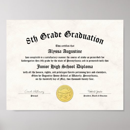 Ehrung 5. Klasse Abschluss Homeschool Diplom Poster (Vorne)