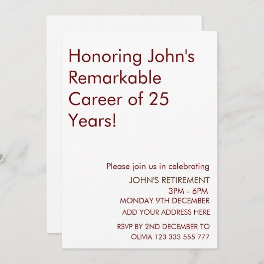 Ehrung bemerkenswerter Laufbahnrenten in Jahren Einladung (Vorne/Hinten)