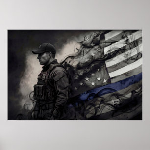 Ehrung für Polizeibeamte - Blue Line Amerikanische Poster