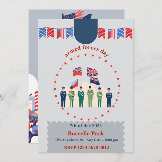 "Ehrung unserer Helden: Feste der Streitkräfte Einladung (Vorne/Hinten)