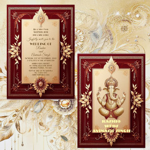 Ehrwürdiger Lord Ganesha Floral Maroon Großartige  Einladung
