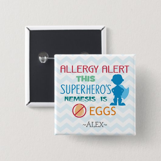 Ei-Allergie-Alarmsuperhero-Jungen-Silhouette Button (Vorne & Hinten)