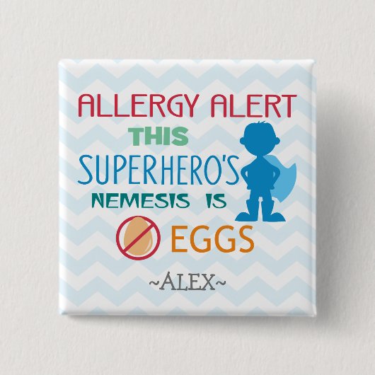 Ei-Allergie-Alarmsuperhero-Jungen-Silhouette Button (Vorderseite)