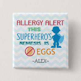 Ei-Allergie-Alarmsuperhero-Jungen-Silhouette Button