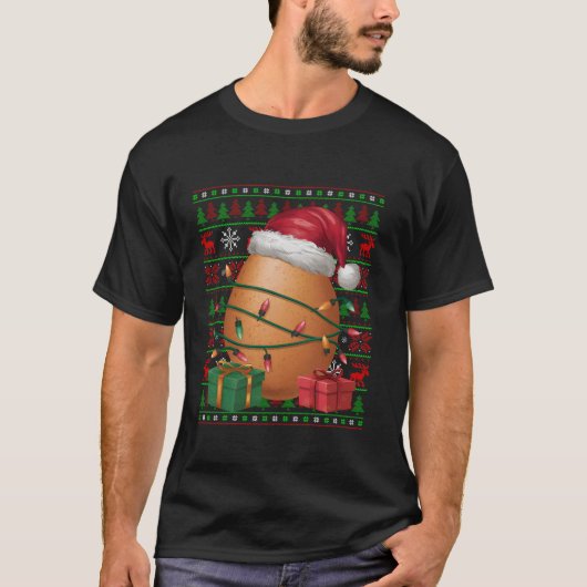 Ei Fast Food Xmas Lights Ugly Weihnachtsmannmütze T-Shirt (Vorderseite)