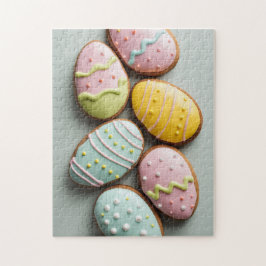 Ei-förmige Osterkekse mit pastellfarbener Glasur Puzzle