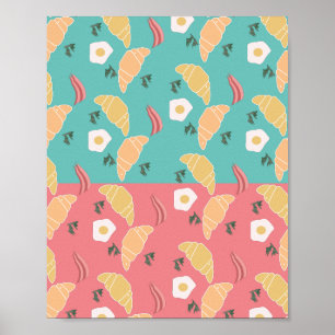 Ei gebackenes Frühstück-Croissant Vintage-Pop-Art  Poster