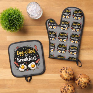 Ei-genial zum Frühstück Lustiger Foodie Wortwitz D Ofenhandschuh & Topflappen-Set