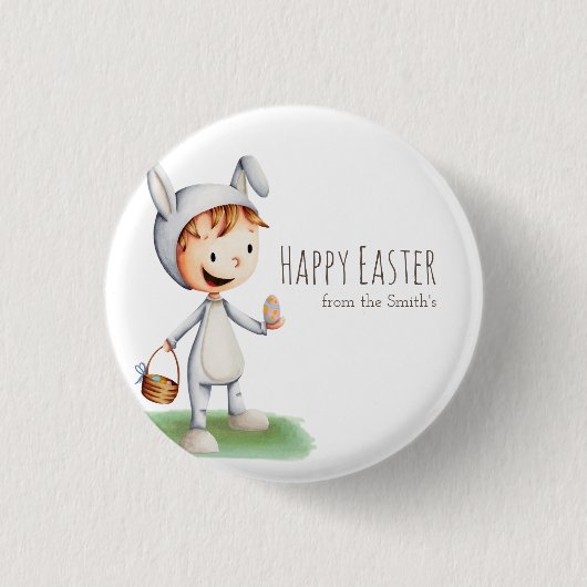 Ei Hunt Boy Happy Oaster Family Personalisiert Button (Vorderseite)