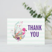 Ei in einem Korb mit Flamingo und Bunny Danke Einladung (Stehend Vorderseite)