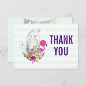 Ei in einem Korb mit Flamingo und Bunny Danke Einladung (Vorne/Hinten)