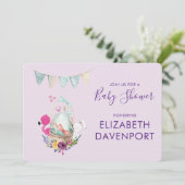 Ei in einem Korb mit Flamingo und Sonnendusche Einladung (Stehend Vorderseite)