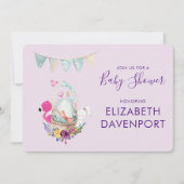 Ei in einem Korb mit Flamingo und Sonnendusche Einladung (Vorderseite)