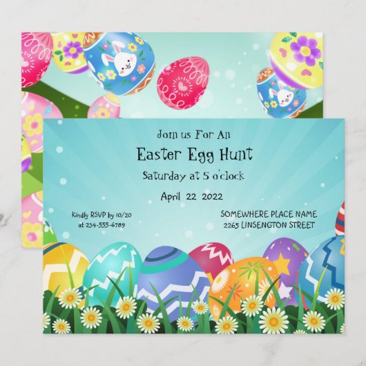 Ei-Jagd Einladung - Spaß & Feierliche Ostern (Vorne/Hinten)