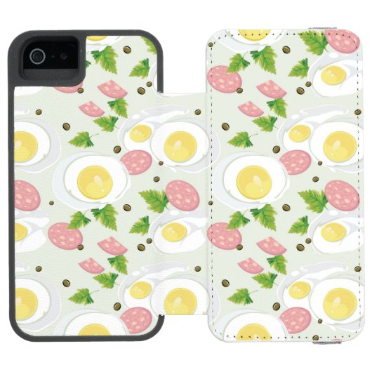 Ei-und Wurst-Muster Incipio iPhone Geldbeutel-Hülle (Folio Geöffnet)