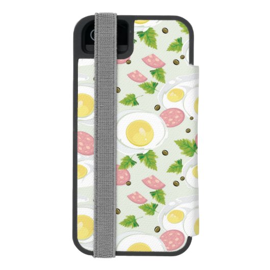 Ei-und Wurst-Muster Incipio iPhone Geldbeutel-Hülle (Folio Rückseite)