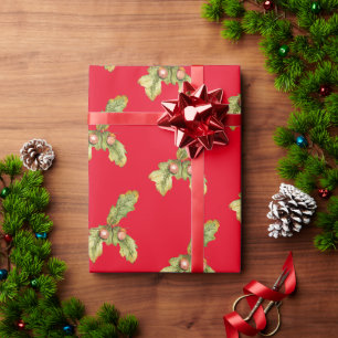 Eiche-Blätter auf Rot Geschenkpapier