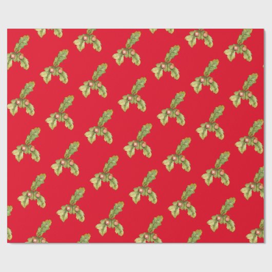 Eiche-Blätter auf Rot Geschenkpapier (Flach)