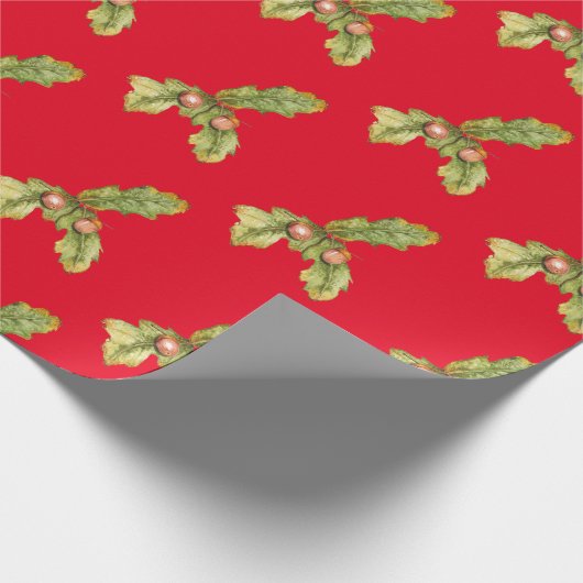 Eiche-Blätter auf Rot Geschenkpapier (Ecke)