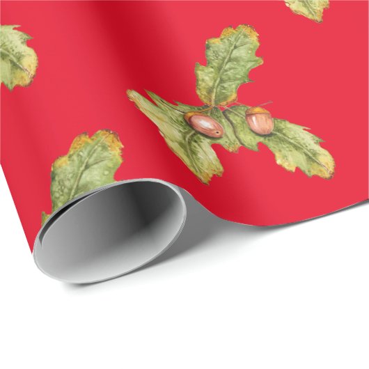 Eiche-Blätter auf Rot Geschenkpapier (Rolleneckpunkt)