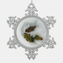 Eiche Blätter in der Schnee-Urlaubskarte Leinwand  Schneeflocken Zinn-Ornament