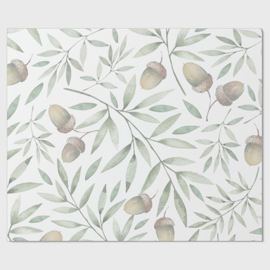 Eicheln und Grüntöne botanisch Geschenkpapier (Flach)
