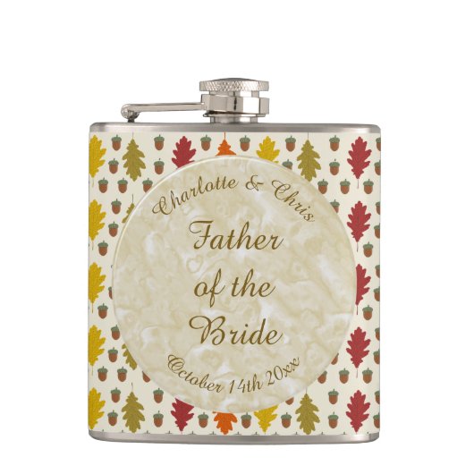 Eichen Blätter und Acorns Herbsthochzeit maßgeschn Flachmann (Vorderseite)