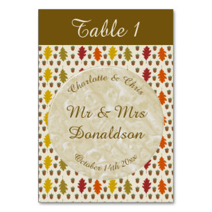 Eichen Blätter und Acorns Herbsthochzeit maßgeschn Tischnummer