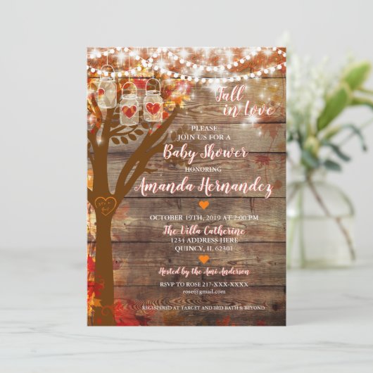 Eichen-Fall-rustikale Babyparty-Einladung Einladung (Stehend Vorderseite)