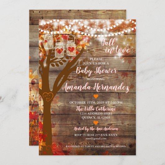 Eichen-Fall-rustikale Babyparty-Einladung Einladung (Vorne/Hinten)