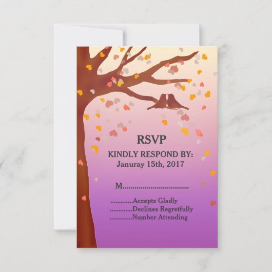 Eichen lieben Vogelherzen Hochzeit RSVP Liebe1 Karte (Vorderseite)