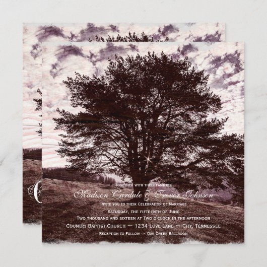 Eichen-rustikale Land-Hochzeits-Einladungen Einladung (Vorne/Hinten)