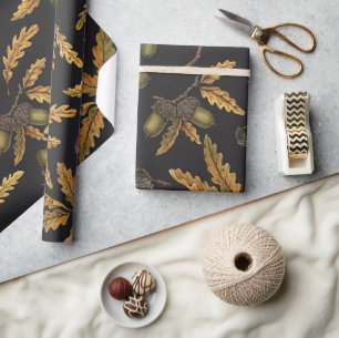 Eichen und Blätter auf schwarz Geschenkpapier