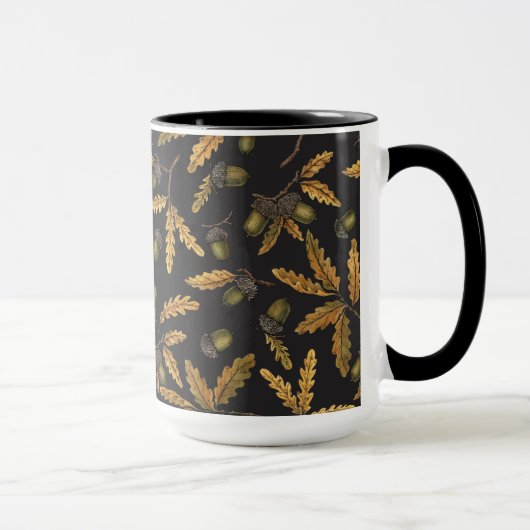 Eichen und Blätter auf schwarz Tasse (Rechts)