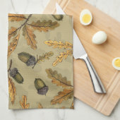 Eichen und Eichen-Blätter auf Ekru Geschirrtuch (Viertel Falte)