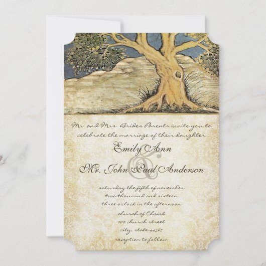 Eichenbaum gestörter Damask Metallic Elegance Einladung (Vorderseite)