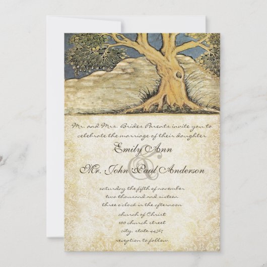 Eichenbaum gestörter Damask Metallic Elegance Einladung (Vorderseite)