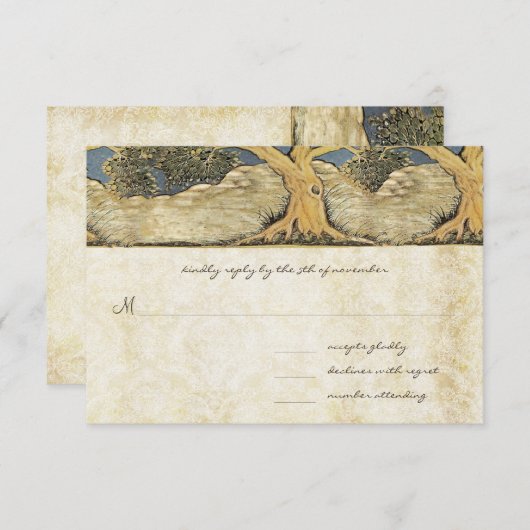 Eichenbaum gestörter Damask Metallic Elegance RSVP Karte (Vorne/Hinten)