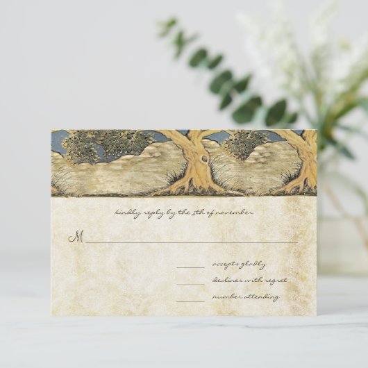 Eichenbaum gestörter Damask Metallic Elegance RSVP Karte (Stehend Vorderseite)