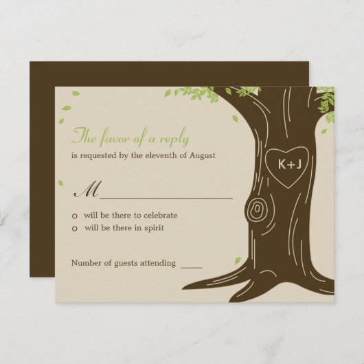 Eichenbaum-Hochzeit RSVP / Antwortkarte (Vorne/Hinten)