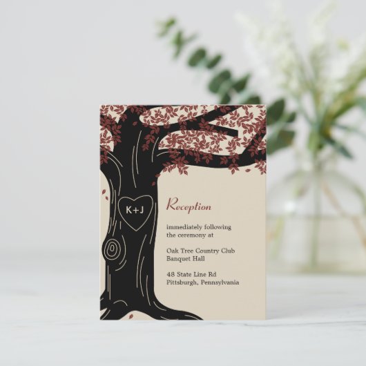 Eichenbaum-Hochzeitskarte - Rot Begleitkarte (Stehend Vorderseite)