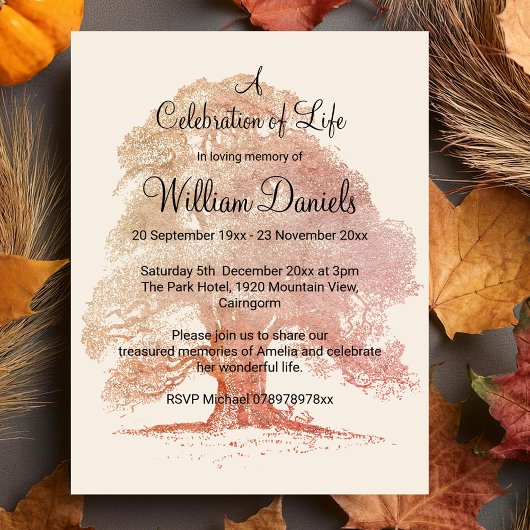 Eichenbaum im Herbst anlässlich der Lebenskarte Einladung