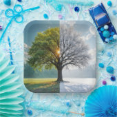 Eichenbaum in zwei Jahreszeiten Pappteller (Party)