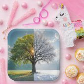 Eichenbaum in zwei Jahreszeiten Pappteller (Party)