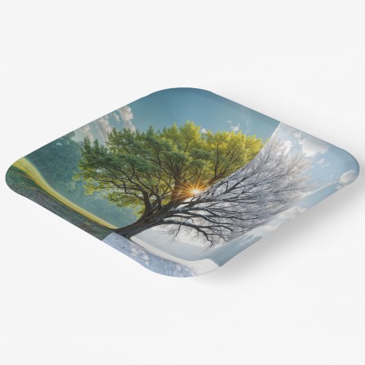 Eichenbaum in zwei Jahreszeiten Pappteller (Gewinkelt)