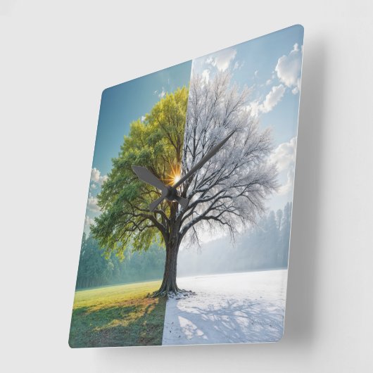 Eichenbaum in zwei Jahreszeiten Quadratische Wanduhr (Winkel)