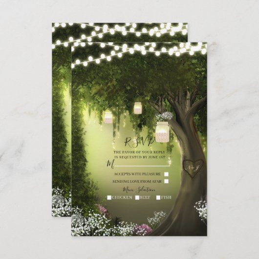 Eichenbaum Rustikale Bezauberung Waldgarten UAWG A RSVP Karte (Vorne/Hinten)